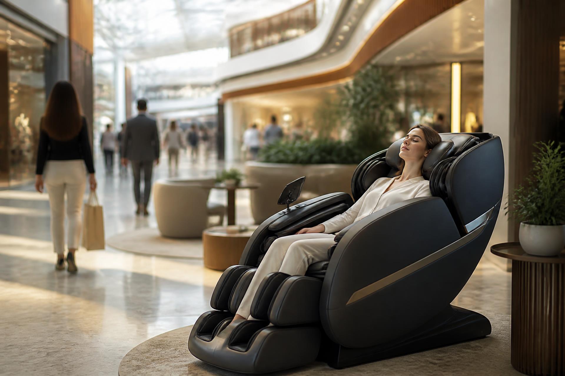 Premium self-service massage chair in an upscale shopping mall